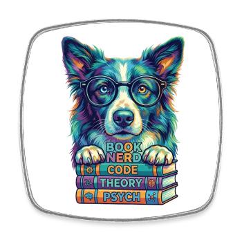 Pop Art Border Collie Nerd Dog - Books - Square fridge magnet - white - Front