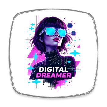 Digital Dreamer Cyberpunk Girl - Square fridge magnet - white - Front
