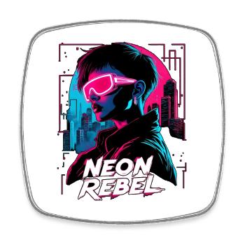 Neon Rebel Cyberpunk Girl - Square fridge magnet - white - Front