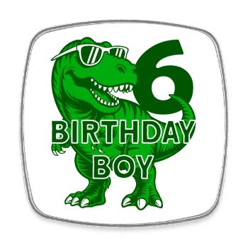 DINO 6 YEARS DINOSAUR 6TH BIRTHDAY - Square fridge magnet - white - Front