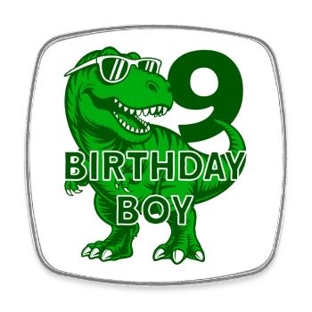 DINO 9 YEARS DINOSAUR 9TH BIRTHDAY - Square fridge magnet - white - Front