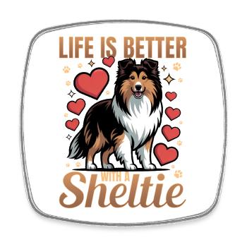 Chien Shetland Sheltie Race - Magnet carré - blanc - Devant