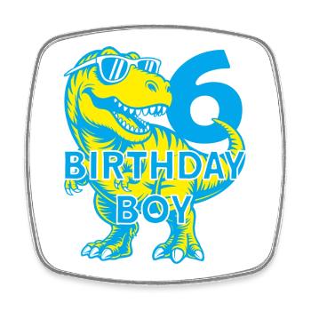 DINO 6 YEARS DINOSAUR 6TH BIRTHDAY - Square fridge magnet - white - Front