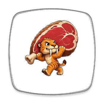 Steakjäger-Tiger Cartoon - Viereckiger Kühlschrankmagnet - Weiß - Vorne