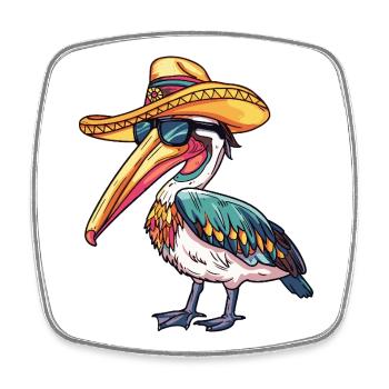 Sombrero drôle d’oiseau pélican - Magnet carré - blanc - Devant