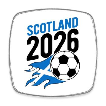 Scotland 2026 Fußball Flamme mit Flagge - Viereckiger Kühlschrankmagnet - Weiß - Vorne
