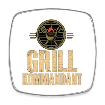 Grill Kommandant BBQ Grillmeister Vintage Shirt - Viereckiger Kühlschrankmagnet - Weiß - Vorne