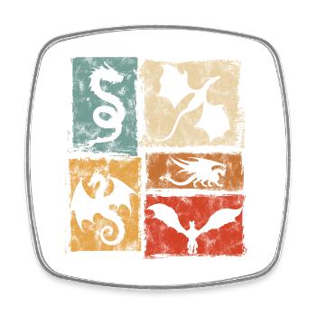 Drachen Vintage Grafik - Mystische Fabelwesen - Viereckiger Kühlschrankmagnet - Weiß - Vorne