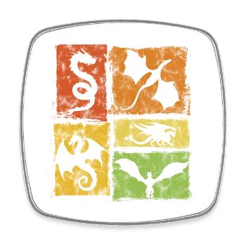 Drachen Grafik - Mystische Fabelwesen Retro Stil - Viereckiger Kühlschrankmagnet - Weiß - Vorne