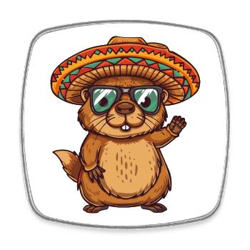 Biber Comic Lustig Sombrero - Viereckiger Kühlschrankmagnet - Weiß - Vorne