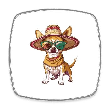 Chihuahua Hund Lustig Sombrero - Viereckiger Kühlschrankmagnet - Weiß - Vorne