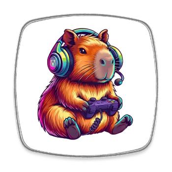Hamster gamer aux couleurs néon cochon d’Inde - Magnet carré - blanc - Devant