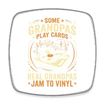 Real Grandpas Jam To Vinyl Record Player Vintage - Viereckiger Kühlschrankmagnet - Weiß - Vorne