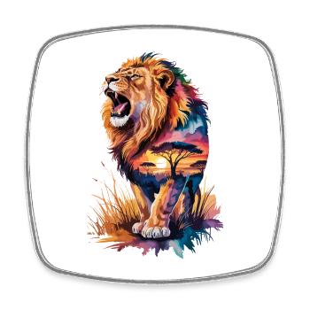 Lion majestueux dans la scène du coucher de soleil avec - Magnet carré - blanc - Devant