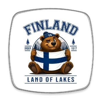 Ours finlandais avec drapeau – Nature nordique - Magnet carré - blanc - Devant