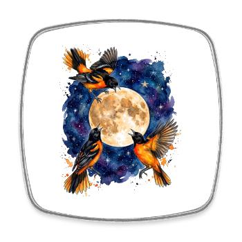 Des rouges-gorges nocturnes au clair de lune dans une mer d’étoiles - Magnet carré - blanc - Devant