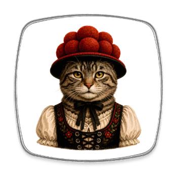 Schwarzwald Katze mit Bollenhut - Viereckiger Kühlschrankmagnet - Weiß - Vorne