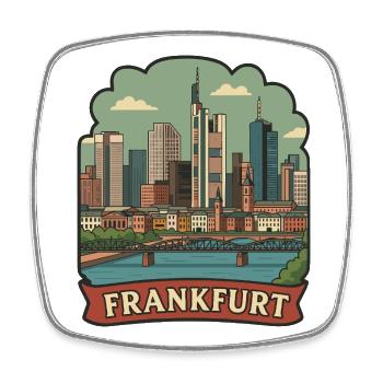 Autocollant rétro de voyage pour la Skyline de Francfort, Allemagne - Magnet carré - blanc - Devant