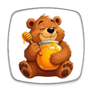 Cuddly bear with honey pot - Square fridge magnet - white - Front