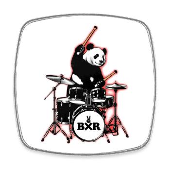 Panda Bear Drummer with Drumset BXR with Drums - Square fridge magnet - white - Front