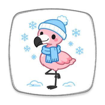 Winter Flamingo mit Schal - Viereckiger Kühlschrankmagnet - Weiß - Vorne