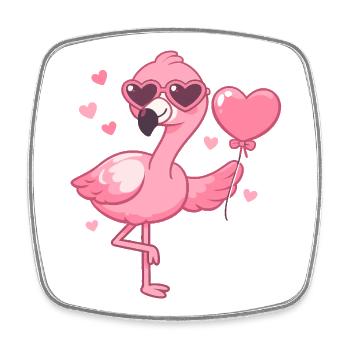 Pink flamingo with heart glasses - Square fridge magnet - white - Front