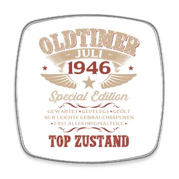 80. Geburtstag Geschenk Mann Oldtimer Juli 1946 - Viereckiger Kühlschrankmagnet - Weiß - Vorne