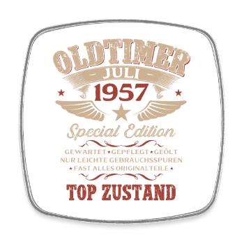 69. Geburtstag Geschenk Mann Oldtimer Juli 1957 - Viereckiger Kühlschrankmagnet - Weiß - Vorne