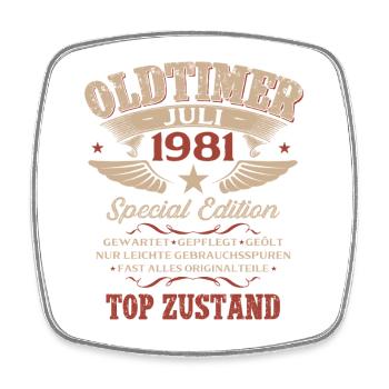 45. Geburtstag Geschenk Mann Oldtimer Juli 1981 - Viereckiger Kühlschrankmagnet - Weiß - Vorne