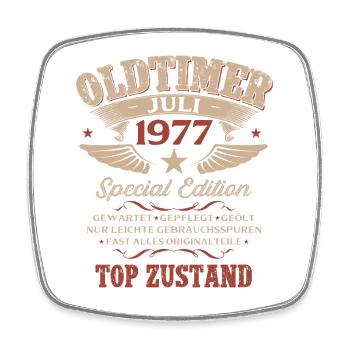 49. Geburtstag Geschenk Mann Oldtimer Juli 1977 - Viereckiger Kühlschrankmagnet - Weiß - Vorne