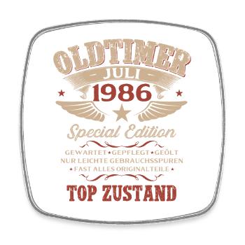 40. Geburtstag Geschenk Mann Oldtimer Juli 1986 - Viereckiger Kühlschrankmagnet - Weiß - Vorne