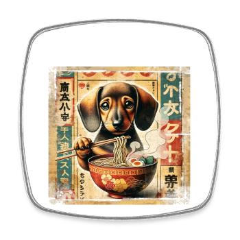 Dachshund Ramen Vintage Poster Style - Square fridge magnet - white - Front
