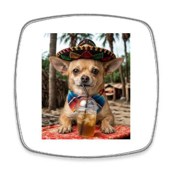 Chihuahua Fiesta im Sombrero - Viereckiger Kühlschrankmagnet - Weiß - Vorne