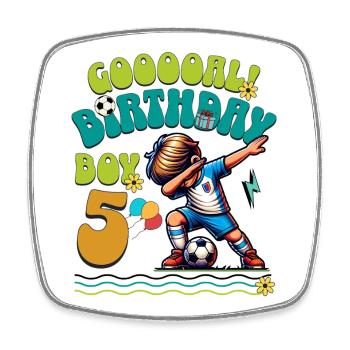 5 . Birthday Football - Square fridge magnet - white - Front