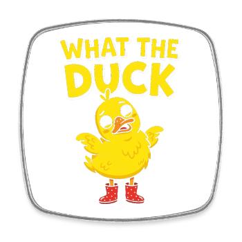 What the Duck: Gelbe Ente mit Stiefeln - Viereckiger Kühlschrankmagnet - Weiß - Vorne