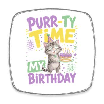 Purr-ty Time Birthday Cat Party Hat Kitten - Square fridge magnet - white - Front