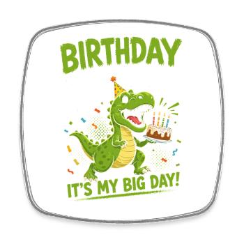 Gâteau Saurus d’anniversaire T-rex Dino Party Roar - Magnet carré - blanc - Devant