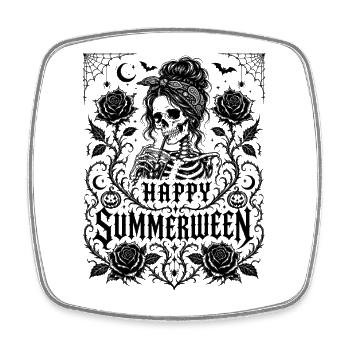 Happy Summerween Goth Tattoo Vintage Dark Art - Square fridge magnet - white - Front