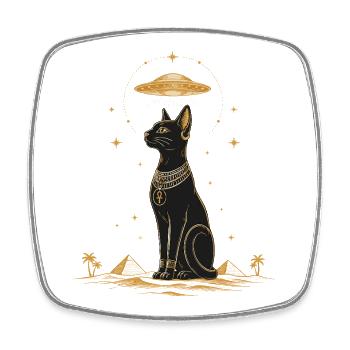 Ägyptische UFO-Katze - Viereckiger Kühlschrankmagnet - Weiß - Vorne