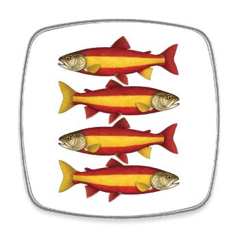 Spain Flag Trout Vintage-Fisch - Viereckiger Kühlschrankmagnet - Weiß - Vorne