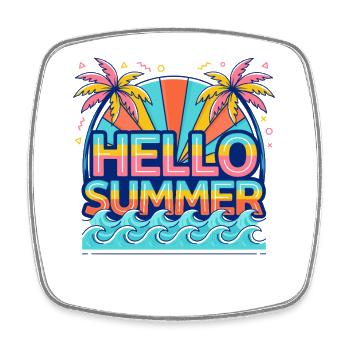 Hallo Sommer Neon Palmen Wellen - Viereckiger Kühlschrankmagnet - Weiß - Vorne