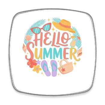 Hello Summer Tropical Print - Square fridge magnet - white - Front