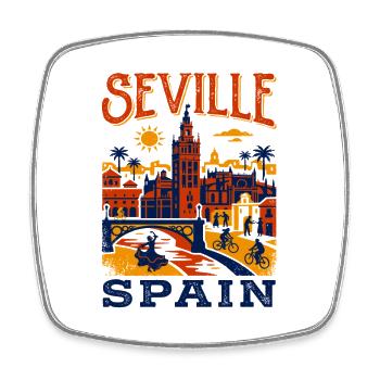 Seville Spain Skyline And Flamenco Dancer - Square fridge magnet - white - Front