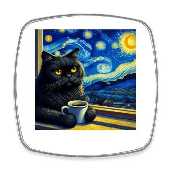 Nuit étoilée du chat noir - Magnet carré - blanc - Devant