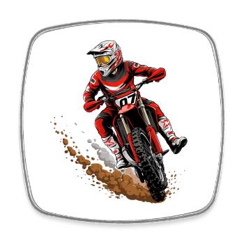 Motocross-Stuntfahrer im Staub - Viereckiger Kühlschrankmagnet - Weiß - Vorne