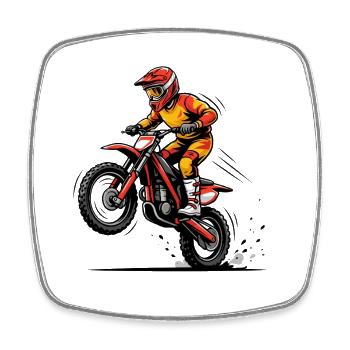 Motocross Pilote Jaune Rouge Action - Magnet carré - blanc - Devant