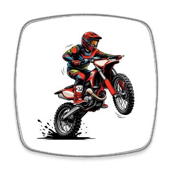 Motocross racer in sprint - Square fridge magnet - white - Front