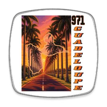 Guadeloupe 971 Karte und Route des Palmiers - Viereckiger Kühlschrankmagnet - Weiß - Vorne