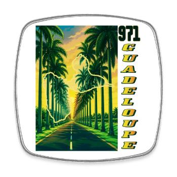 Guadeloupe 971 Karte und Route des Palmiers - Viereckiger Kühlschrankmagnet - Weiß - Vorne
