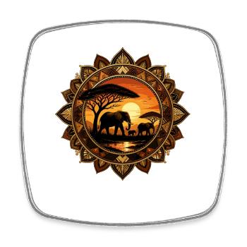 Mandala du Coucher de Soleil de l’Éléphant - Magnet carré - blanc - Devant